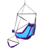 Hanging lounger chair with adjustable comfort and handy storage. 
