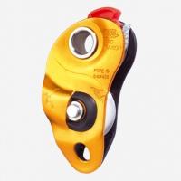 Very efficient progress capture pulley combines a pulley with an integrated cam which allows the rope to move through the pulley without slipping backwards.